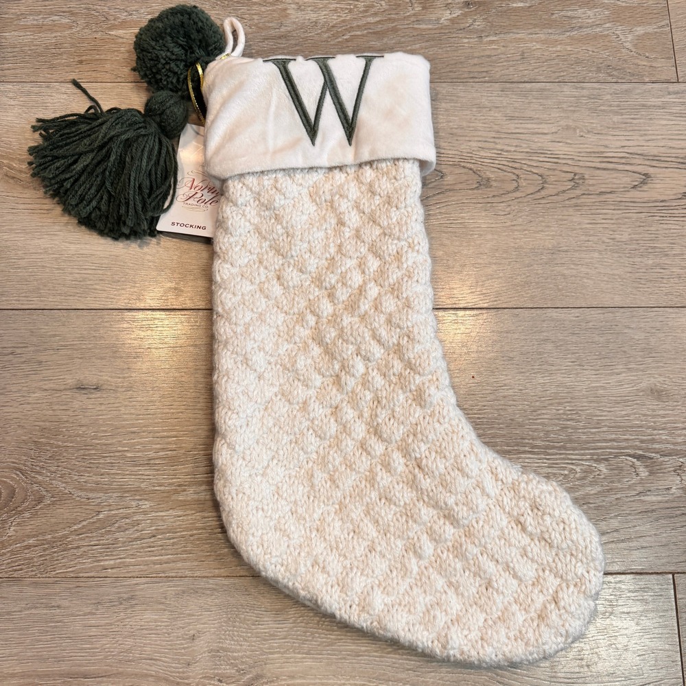 North Pole‎ Trading Co Ivory Knitted Monogram W Christmas Stocking
